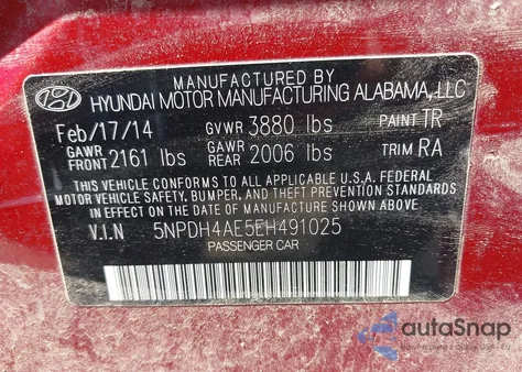 2014 Hyundai Elantra Se from USA, damaged, VIN 5NPDH4AE5EH491025